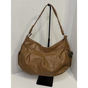 Chaps Women's Brown Faux Leather Shoulder Handbag Purse Zipper Close